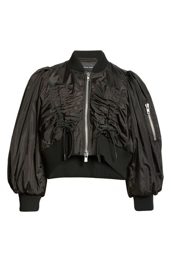 Shop Simone Rocha Ruched Bow Crop Bomber Jacket In Black
