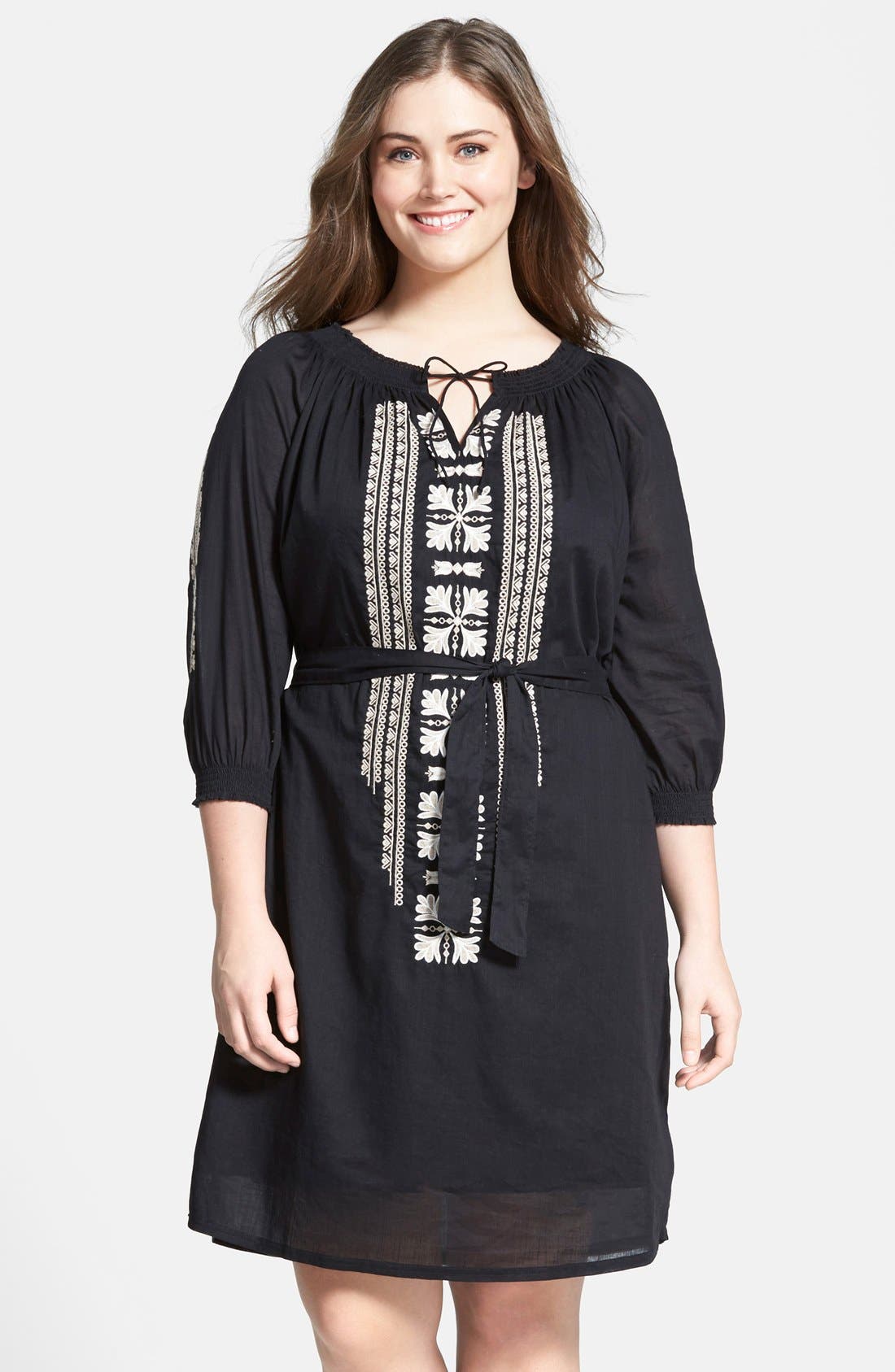caslon embroidered cotton shift dress