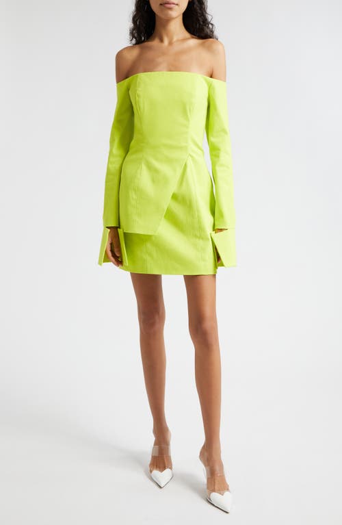 Ovia Long Sleeve Off the Shoulder Minidress in Chartreuse