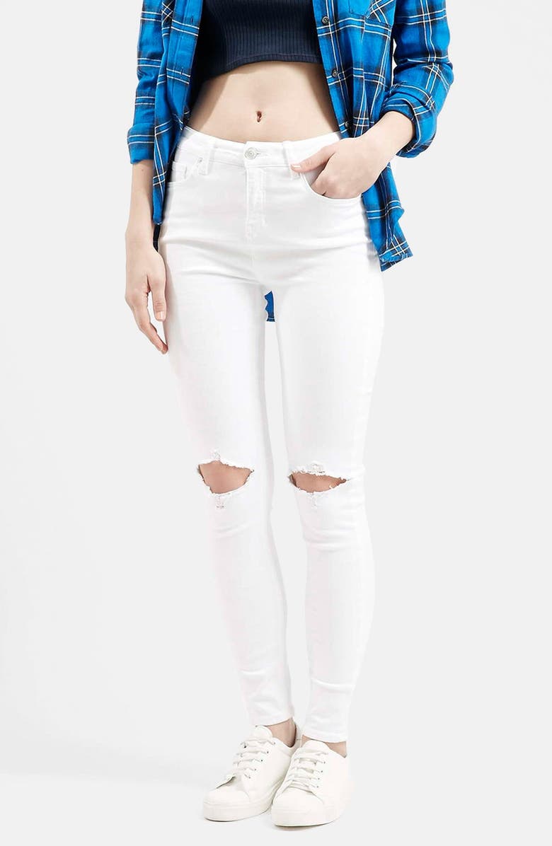 Topshop Moto 'Jamie' Busted Skinny Jeans (White) | Nordstrom