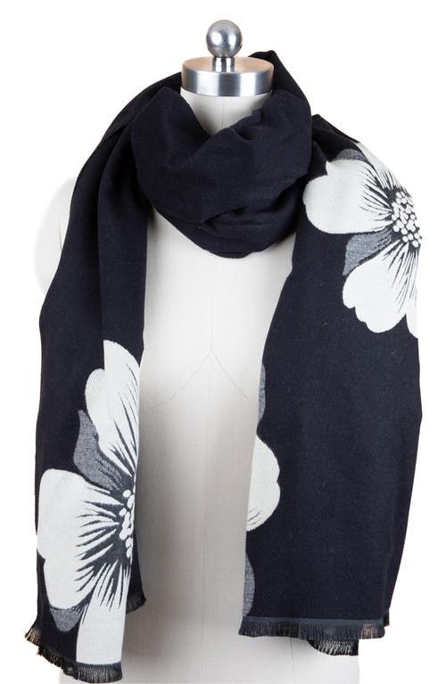 Saachi Floral Reversible Scarf In Black/white/grey