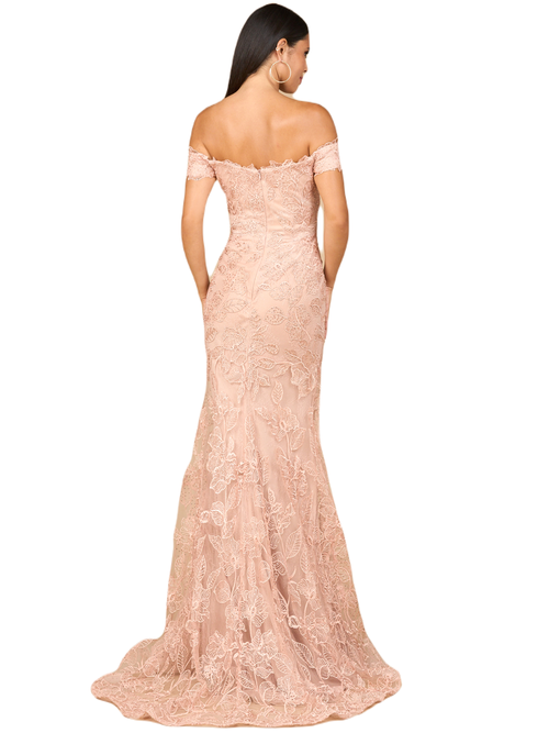 Lara New York Off Shoulder Lace Mermaid Gown In Blush