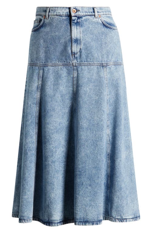 Fascia Pleated A-LIne Denim Skirt in Cornflower