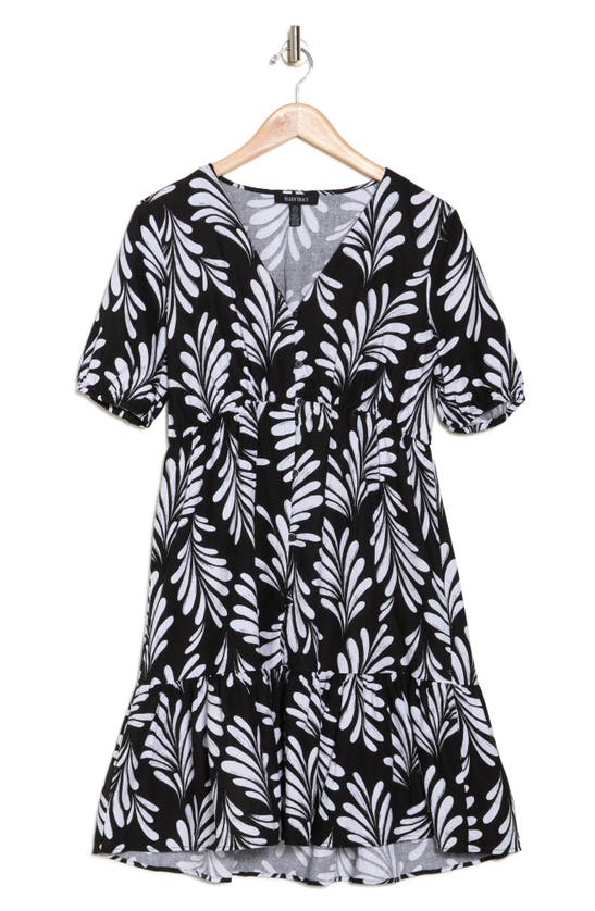 Shop Ellen Tracy Tiered Linen Blend Dress In Black Leaf
