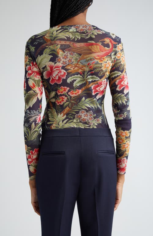 Shop Etro Floral Long Sleeve Mesh Top In X0883 Blue