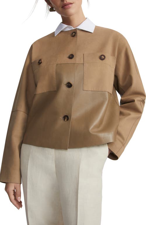 Lafayette 148 New York Collarless Nubuck & Leather Jacket Green Clay at Nordstrom,