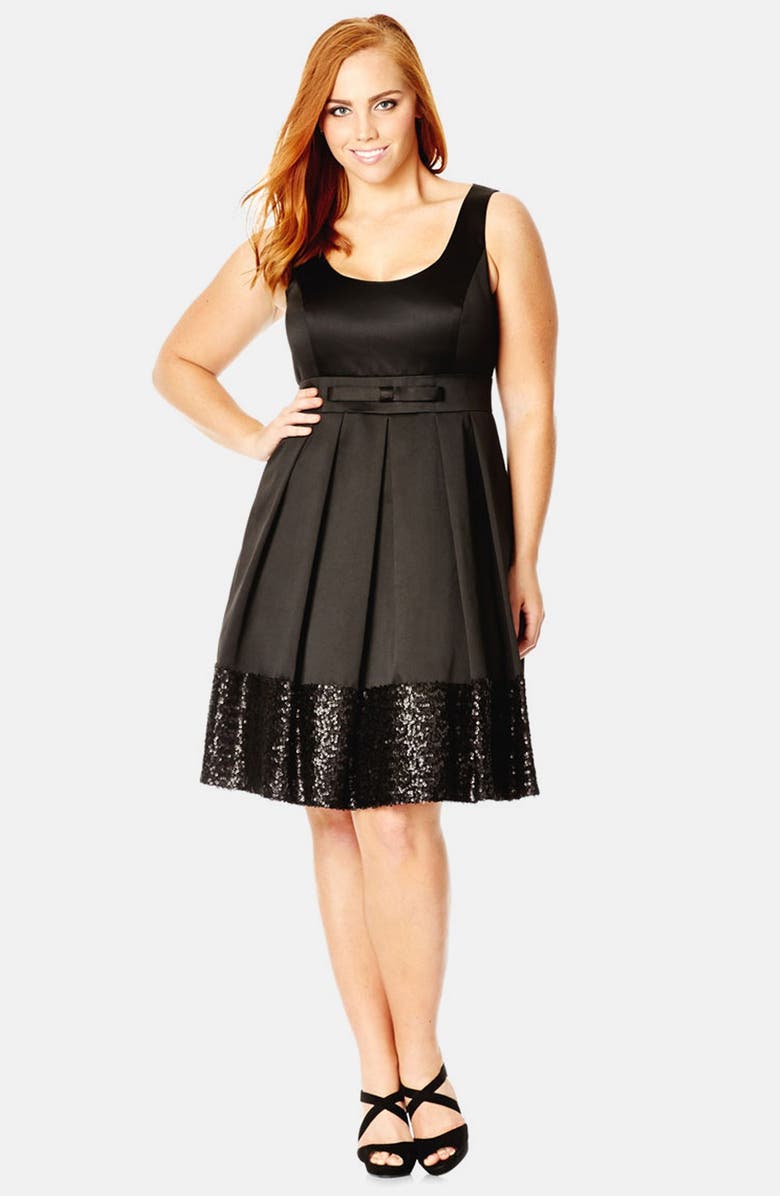 City Chic 'Sequin Dance' Embellished Fit & Flare Dress (Plus Size
