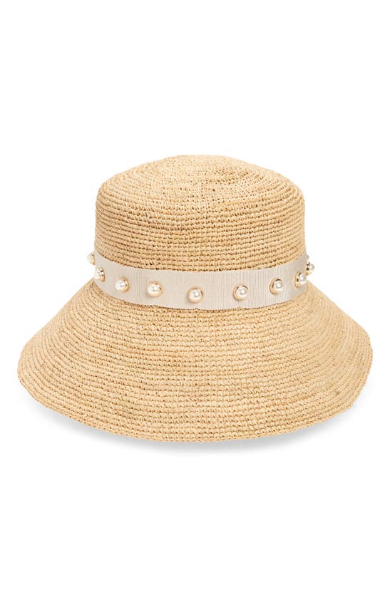 Btb Los Angeles Bree Imitation Pearl Bucket Hat In Natural/ White