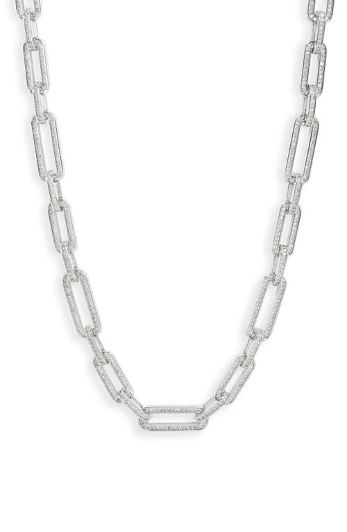 Pavé Paper Clip Link Chain Necklace in Silver