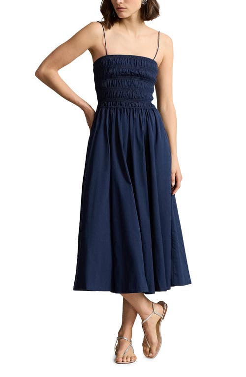 Shop Polo Ralph Lauren Shirred Bodice Sundress In Cruise Navy