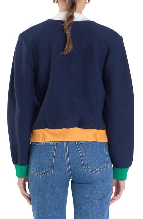 English Factory Colorblock Zip Cardigan In Navy Multi