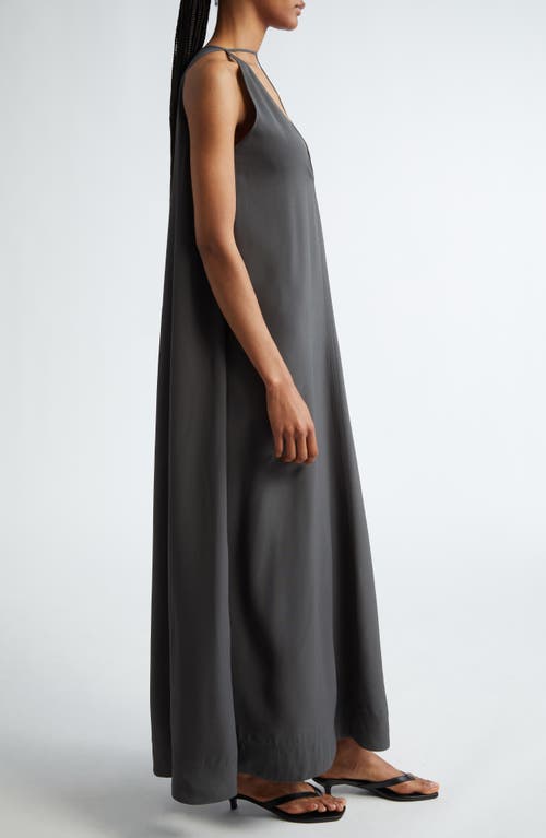 Shop Totême Toteme T-strap Crepe Back Satin Maxi Dress In Lead