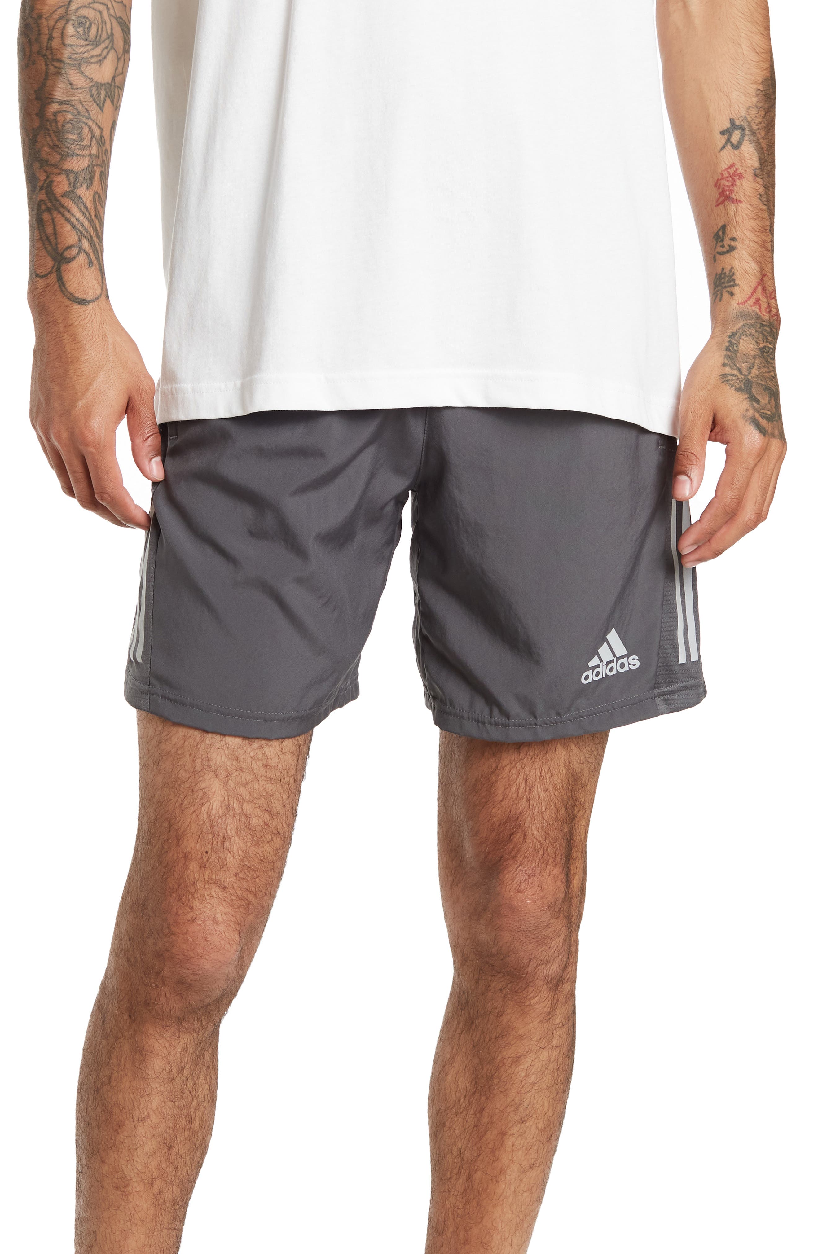 adidas own the run shorts grey