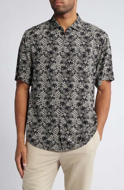 Shop Tommy Bahama Veracruz Cay Palm Cascade Short Sleeve Button-up Shirt In Black