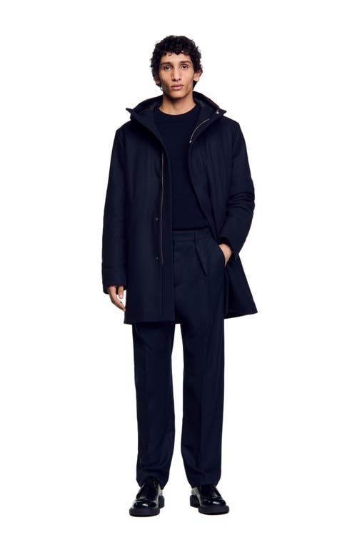 Shop Sandro Hooded Wool Parka In Navy Blue