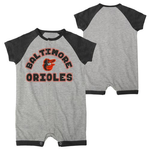 Outerstuff Infant Heather Gray Baltimore Orioles Extra Base Hit Raglan Full-Snap Romper