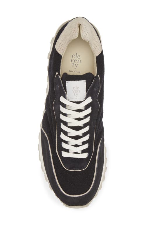 Eleventy Mixed Media Runner Sneaker In Carbon And Carbon And Sand