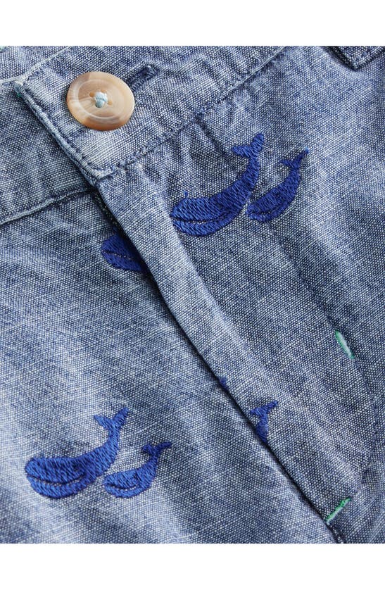 Shop Mini Boden Kids' Whale Embroidered Cotton Chino Shorts In Chambray Whale Embroidery