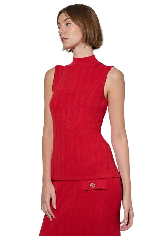 Shop Ming Wang Sleeveless Rib Mock Neck Sweater In Dusk Red