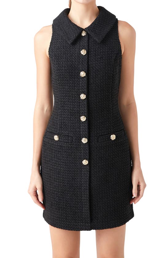 Shop Endless Rose Button Front Tweed Minidress In Black