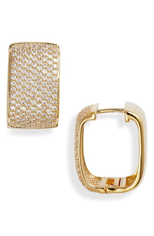 Pavé Cubic Zirconia Wide Square Huggie Hoop Earrings in Clear- Gold