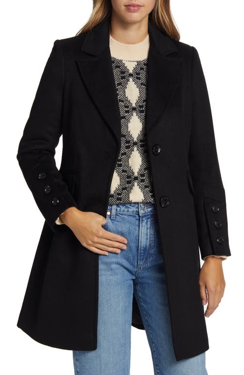 Sam Edelman Herringbone Button Twill Wool Blend Coat in Black