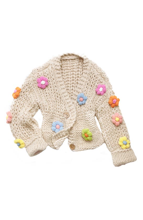 Saachi Chunky Floral Crochet Cardigan In Taupe