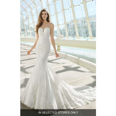Rosa Clara Day Illusion Lace Mermaid Gown, Size IN STORE ONLY - White
