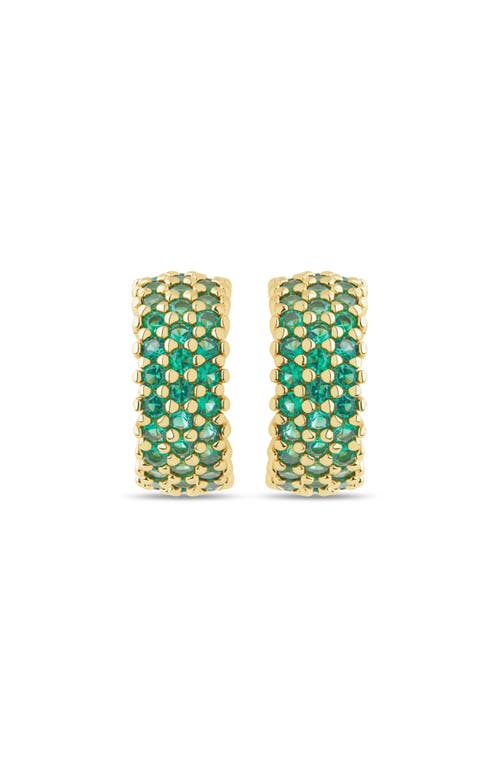 Sterling Forever Elora Pavé Cubic Zirconia Huggie Hoop Earrings In Gold/green