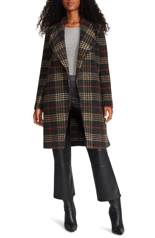 Steve Madden Plaid Coat In Charcoal