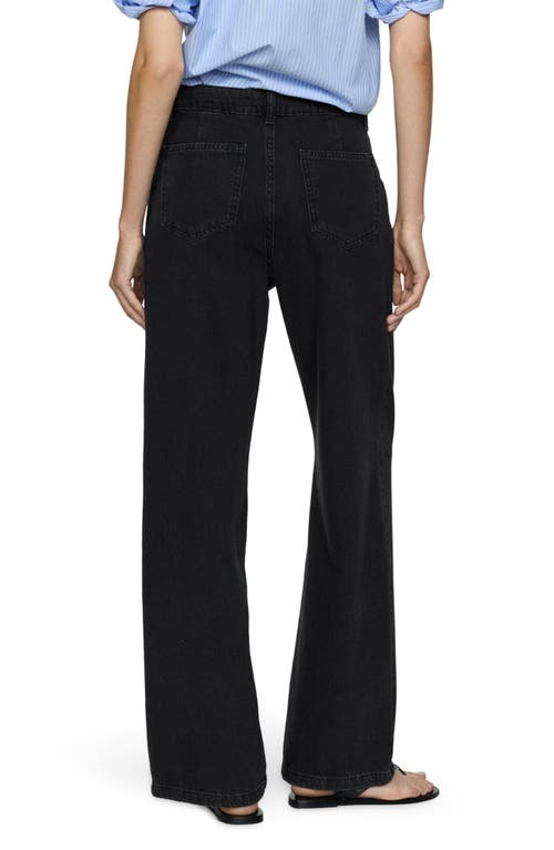 Shop Mango Pleat Straight Leg Jeans In Black Denim