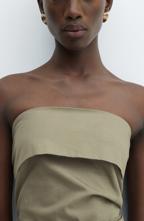 Shop Mango Belted Strapless Dress In Khaki Green