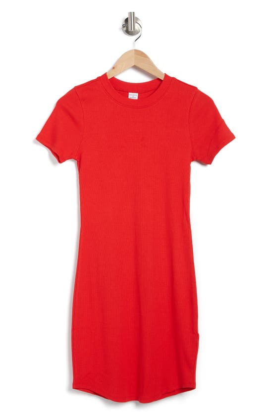 Melrose And Market Short Sleeve Crewneck Mini Dress In Red Chinoise