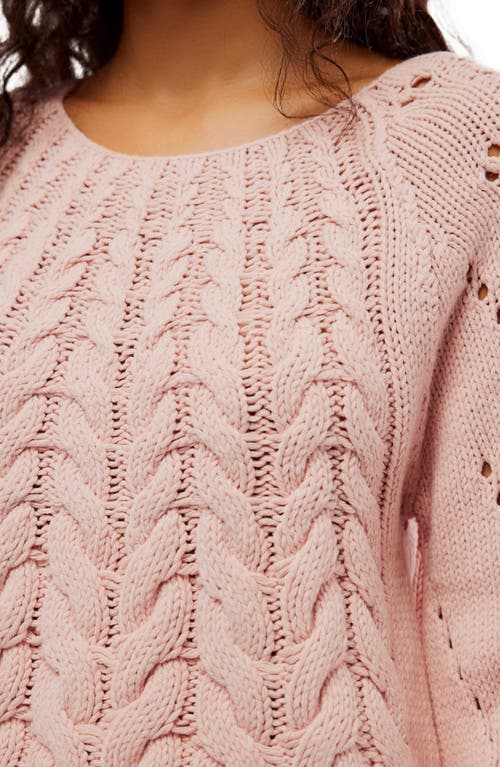 Shop Free People Sandre Cable Stitch Pullover Sweater In Pink Lotus