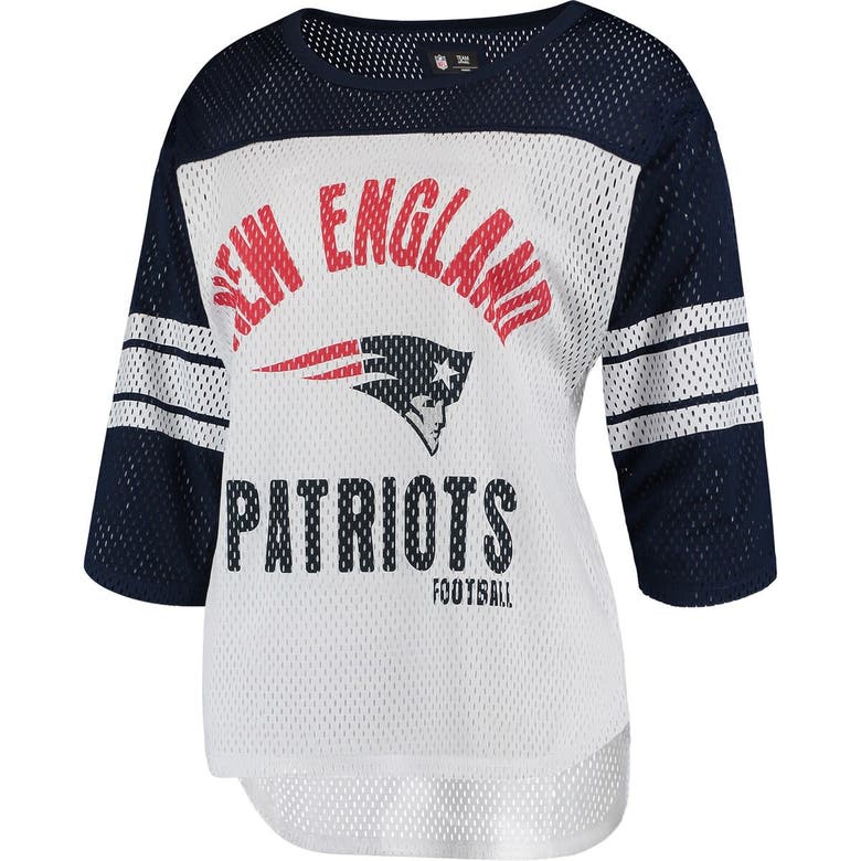 G-III 4HER BY CARL BANKS G-III 4HER BY CARL BANKS WHITE/NAVY NEW ENGLAND PATRIOTS FIRST TEAM 3/4-SLEEVE MESH T-SHIRT