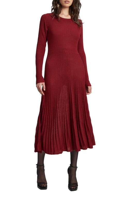 Bardot Rina Long Sleeve Ribbed Sweater Dress Burgundy at Nordstrom,