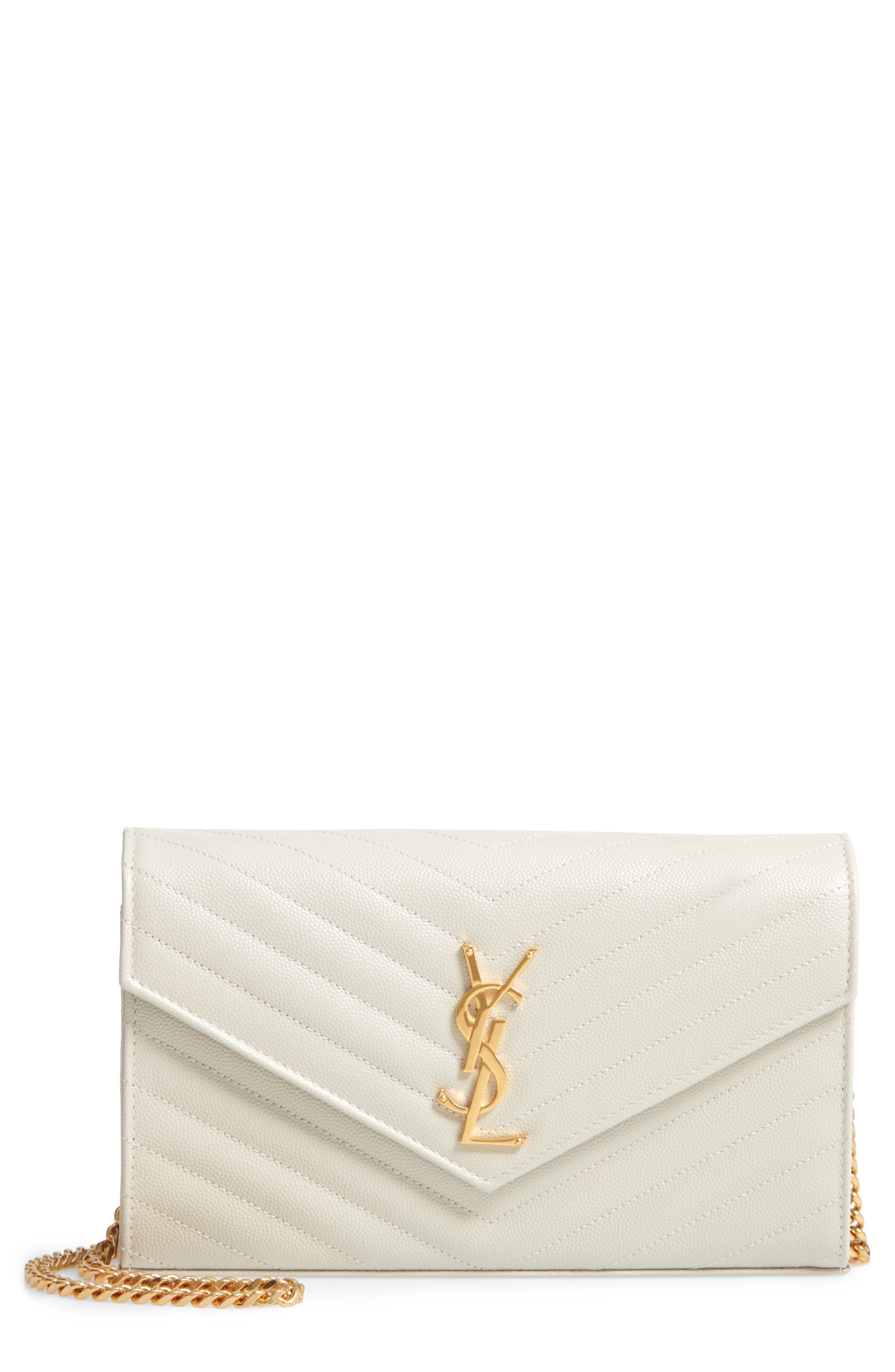 Saint Laurent Large Monogram Quilted Leather Wallet on a Chain in Vert Kaki Smart Closet