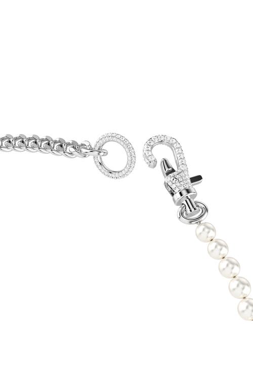 Shop Swarovski Dextera Imitation Pearl & Chain Collar Necklace In Silver