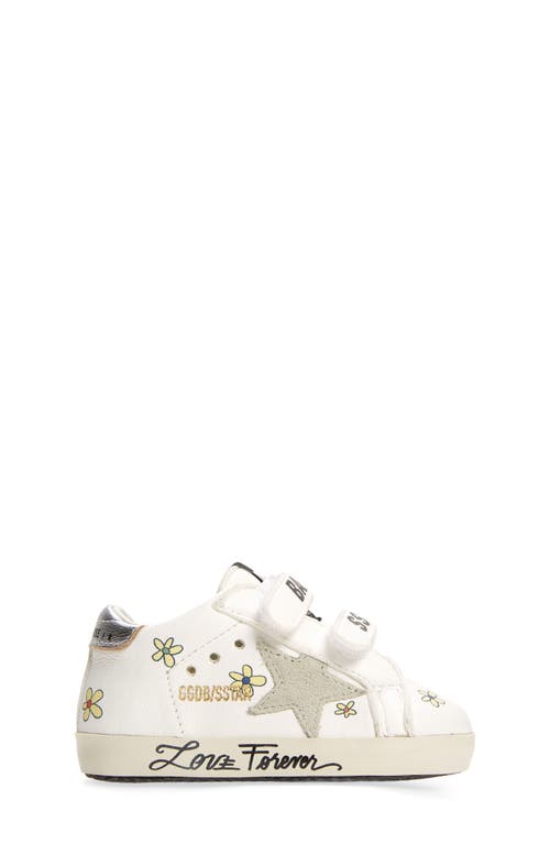 Shop Golden Goose Old School Flower Sneaker In White/ice/silver