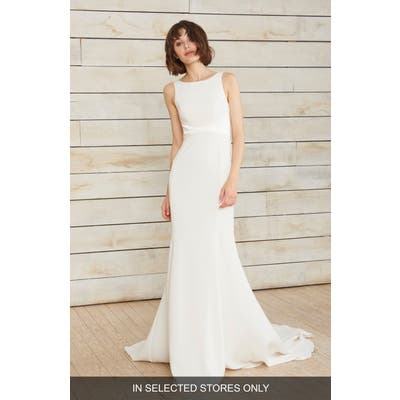 Nouvelle Amsale Phillipa High Neck Crepe Gown, Size IN STORE ONLY - Ivory