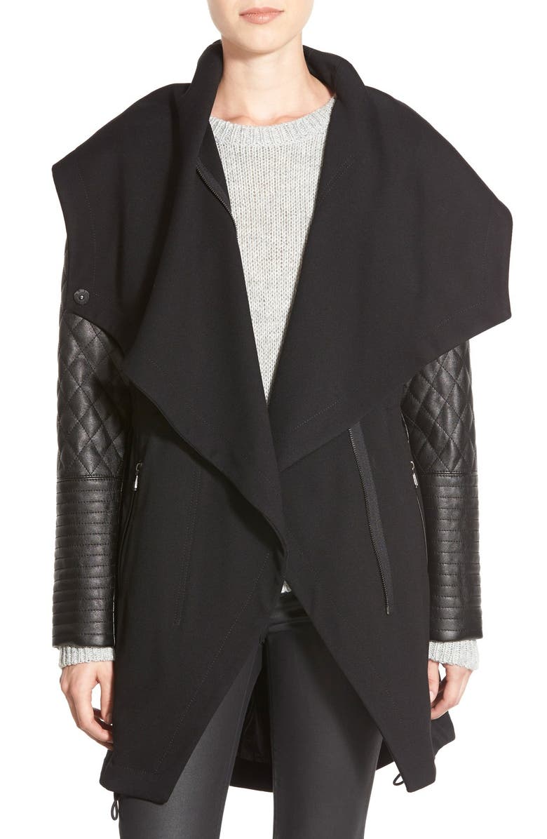 Vince Camuto Faux Leather Sleeve Asymmetrical Anorak | Nordstrom