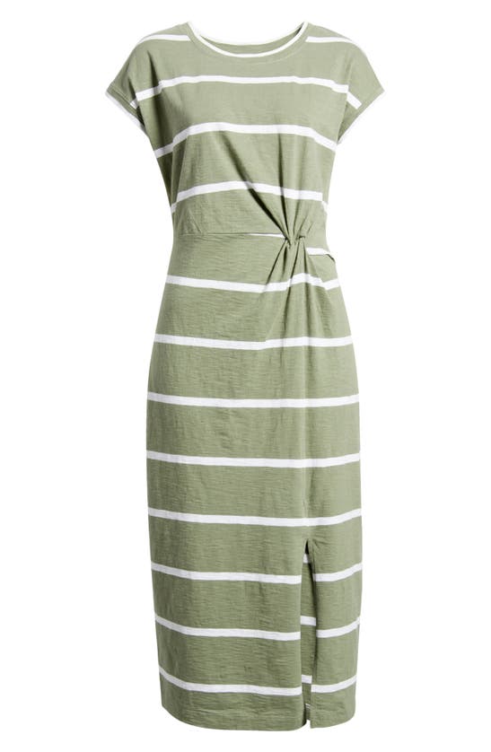 Shop Caslon (r) Twist Waist Organic Cotton Midi T-shirt Dress In Green Dune- White Jan Stripe