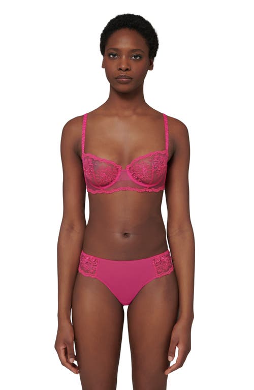 Simone Perele Intrigue Floral Embroidered Tanga In Disco Pink