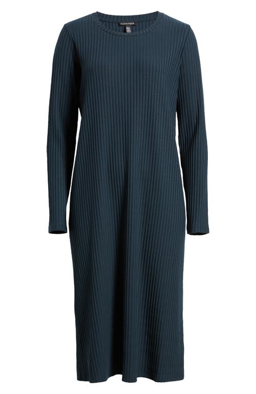 Shop Eileen Fisher Long Sleeve Rib Dress In Deep Adriatic