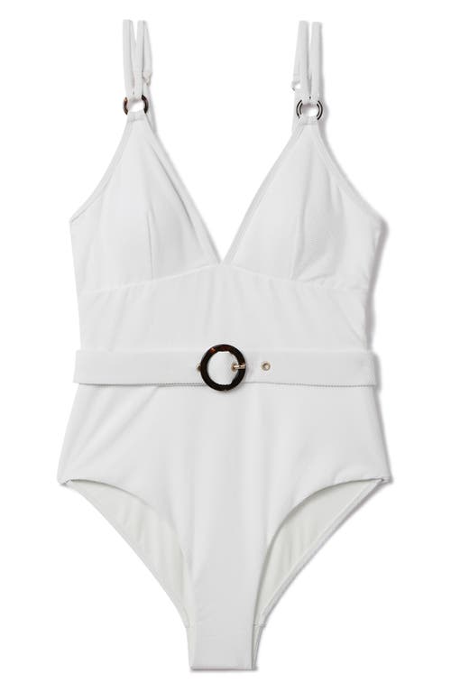 Reiss Alora Belted One-Piece Swimsuit White at Nordstrom,