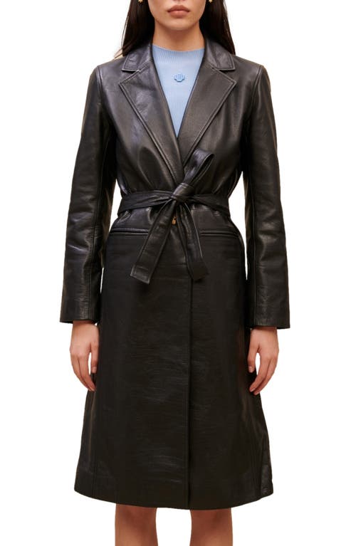 maje Grenchir Belted Leather Trench Coat in Black