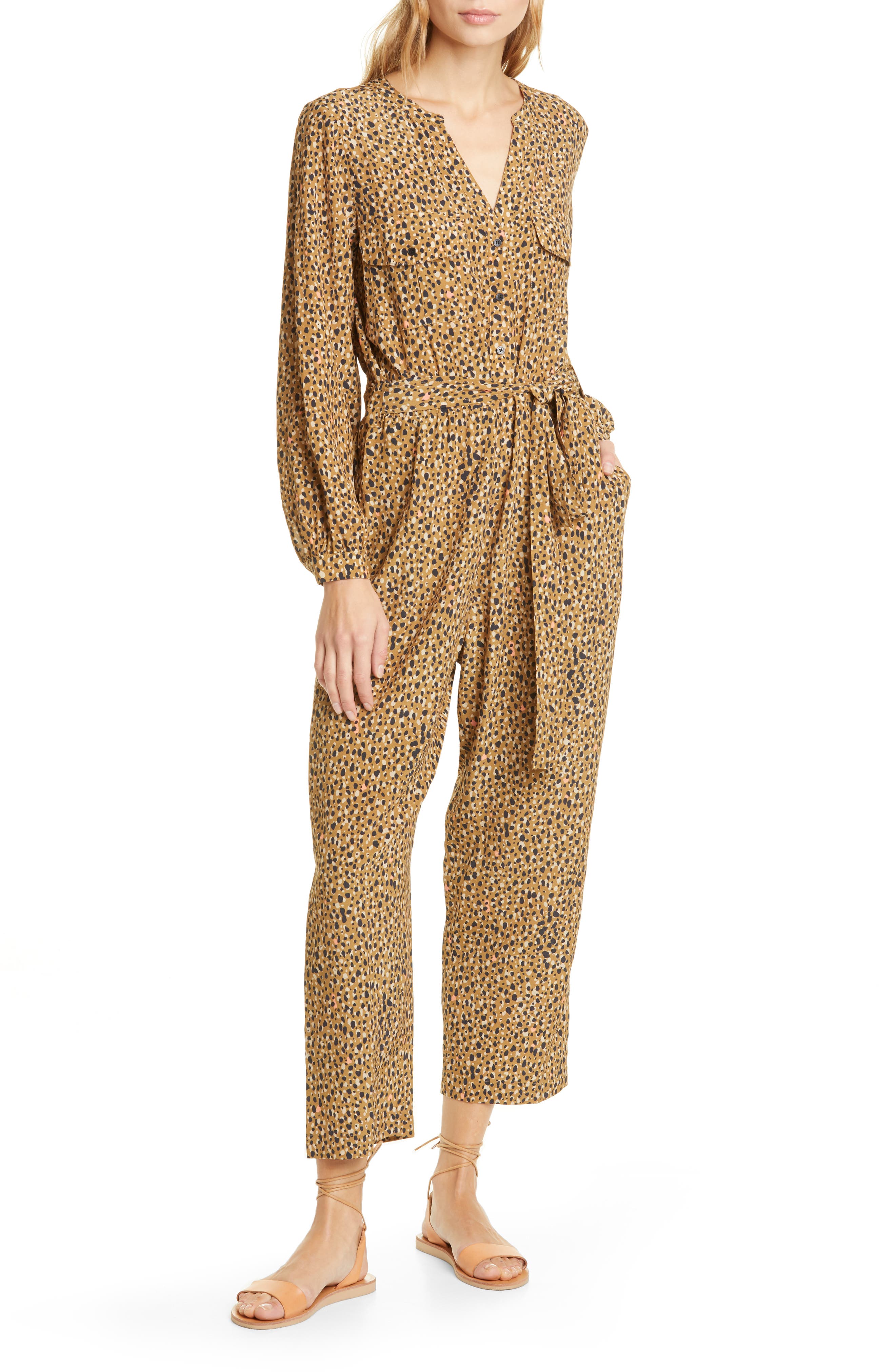 long sleeve cheetah print jumpsuit