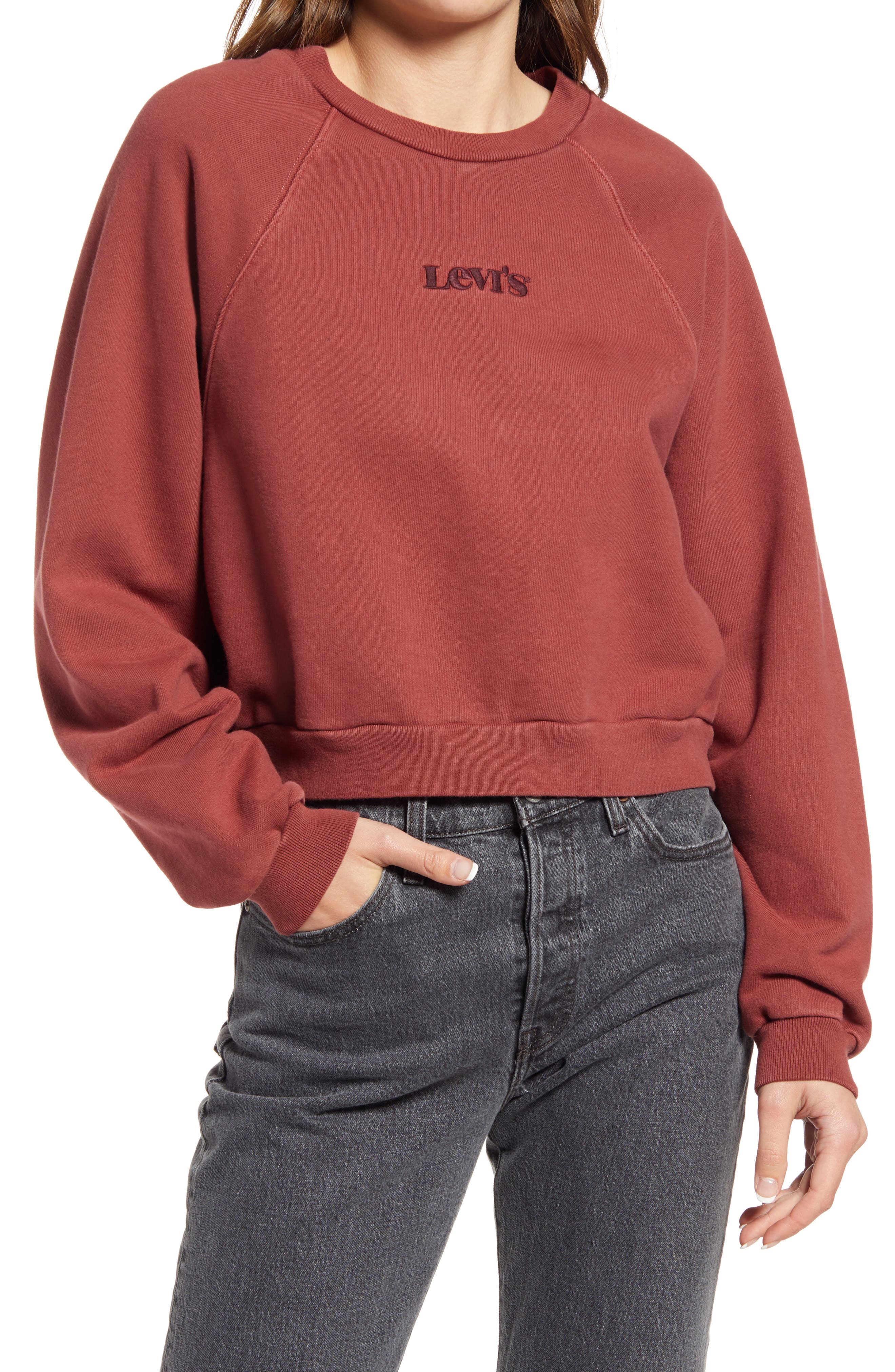 Levi's Women's Raglan Sweatshirt (Madder Brown Garment Dye)
