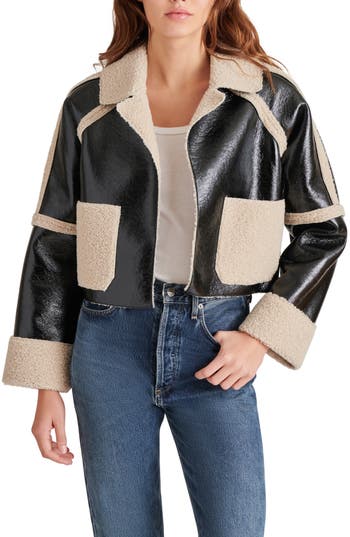 Bb Dakota By Steve Madden Faux Shearling Trim Faux Leather Jacket In Black