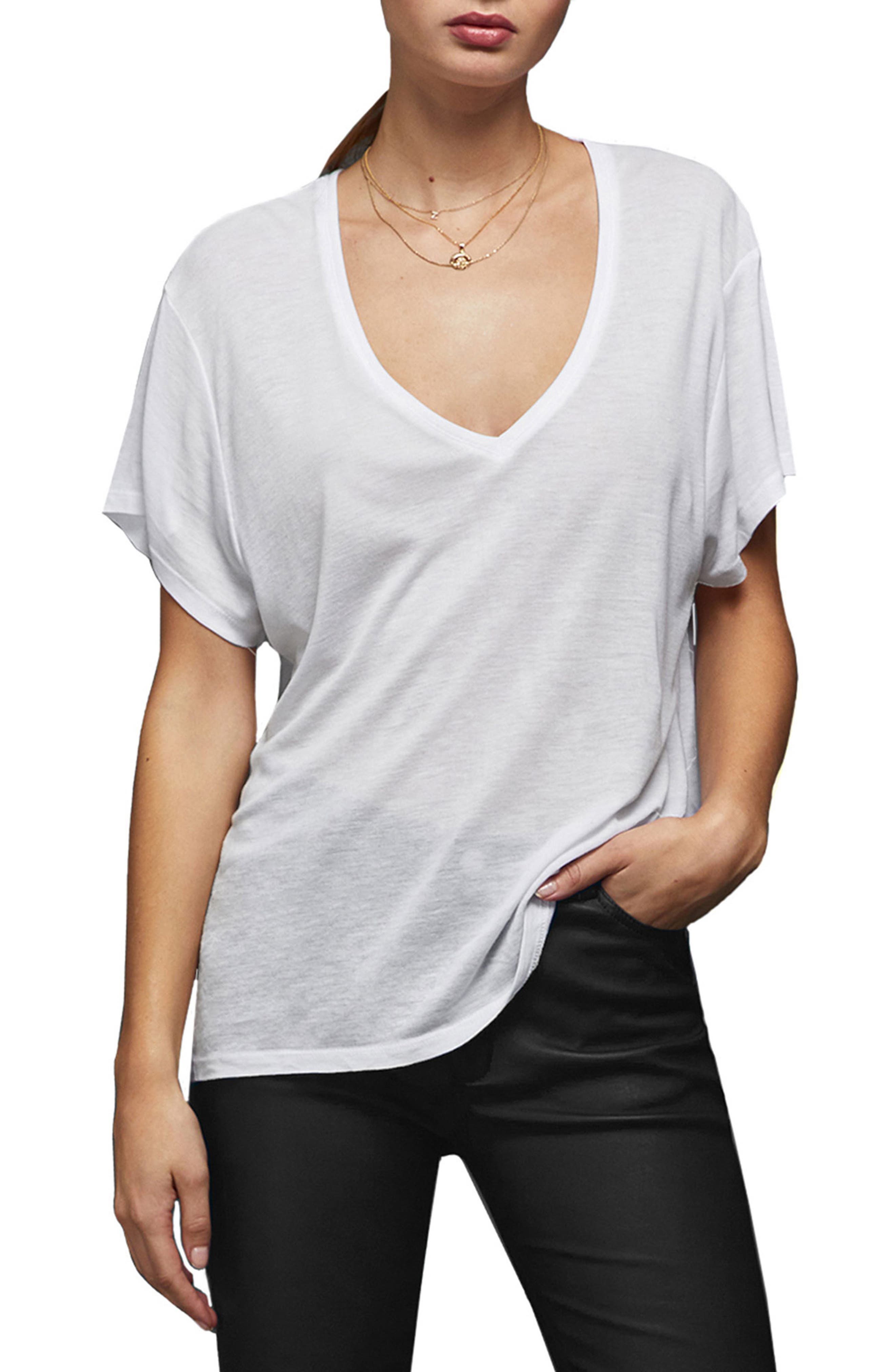 white deep v neck t shirt